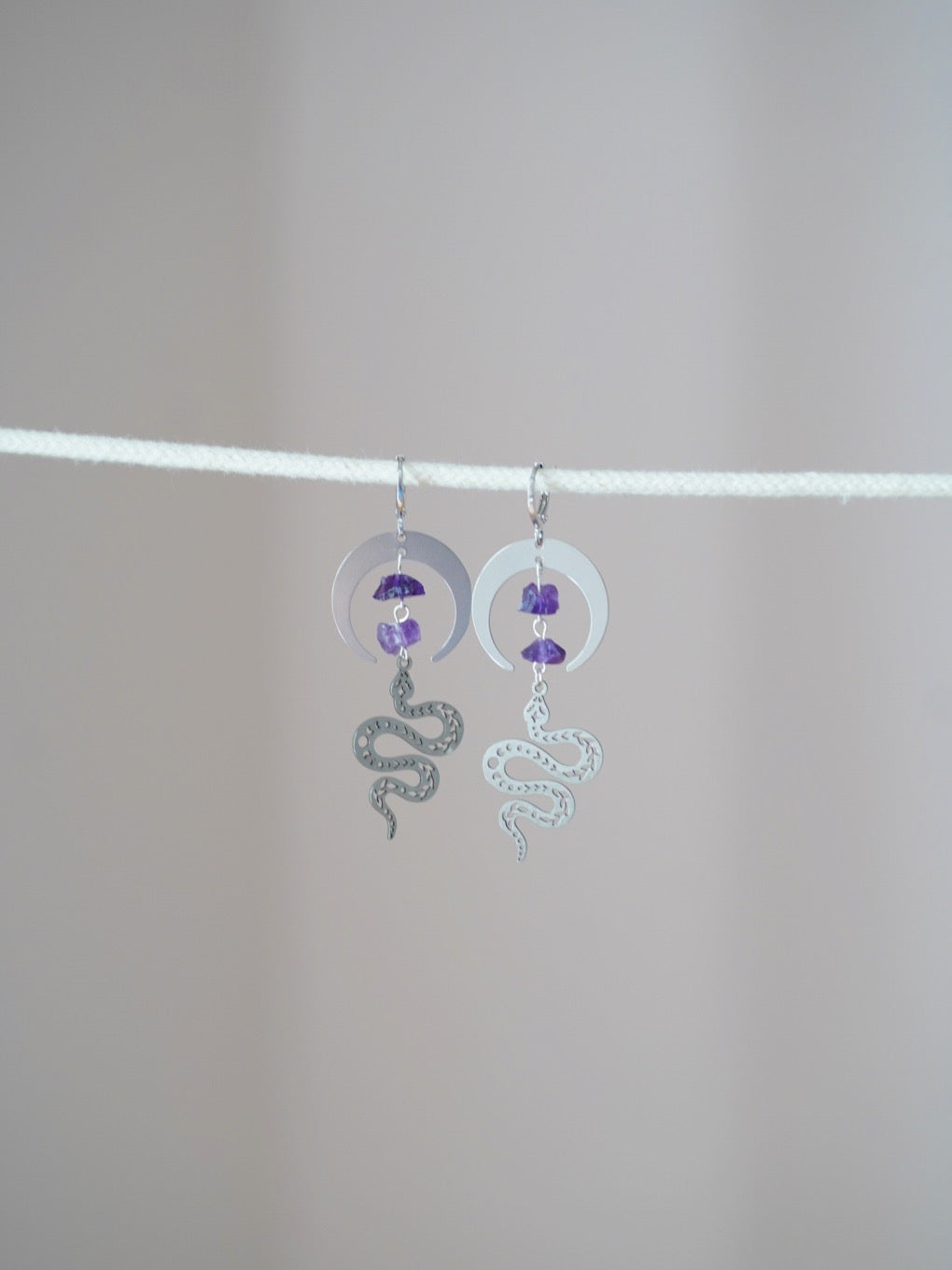 Amethyst Snake Hoop Earrings