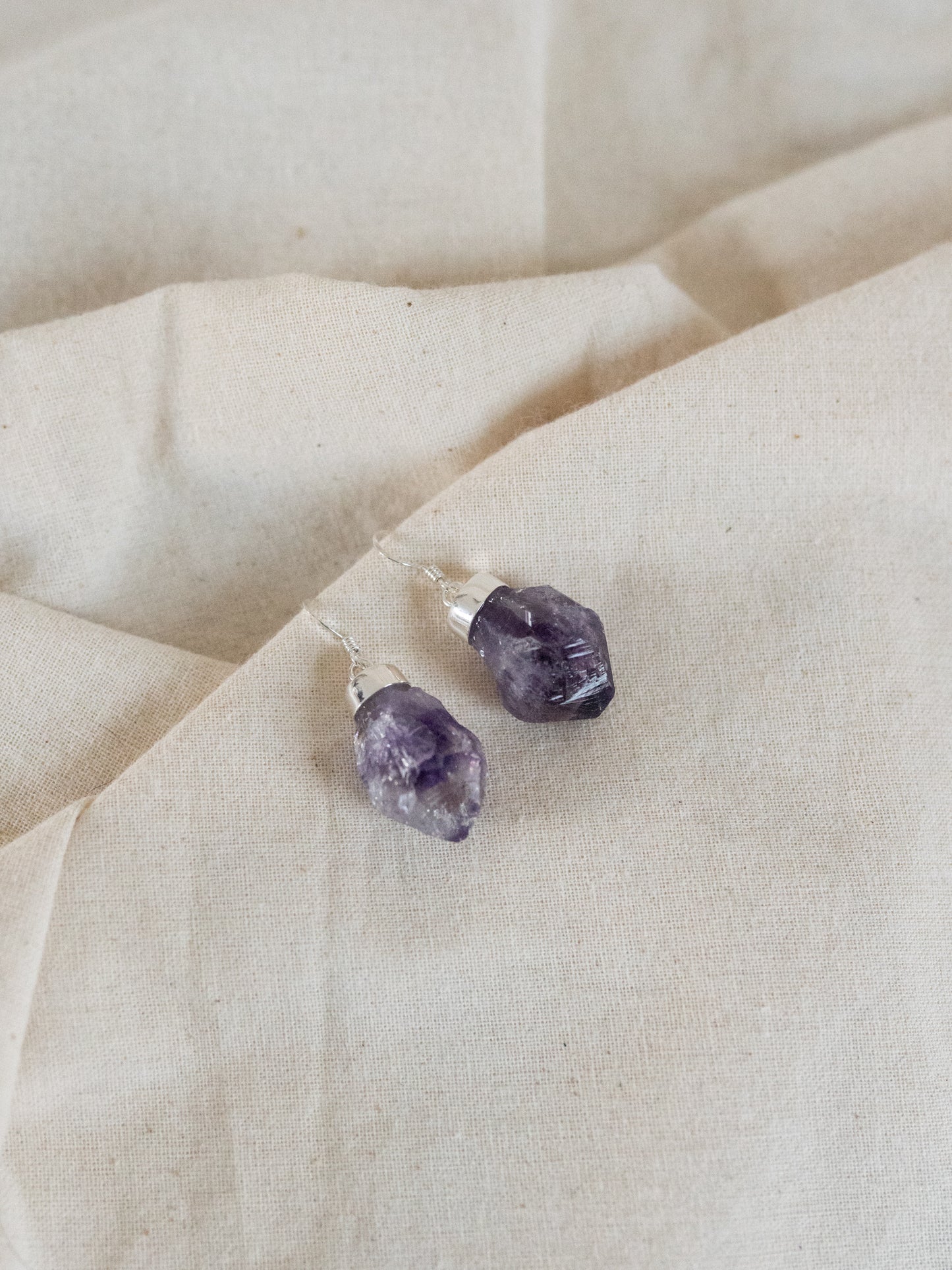 Raw Amethyst 925 Sterling Silver Earrings