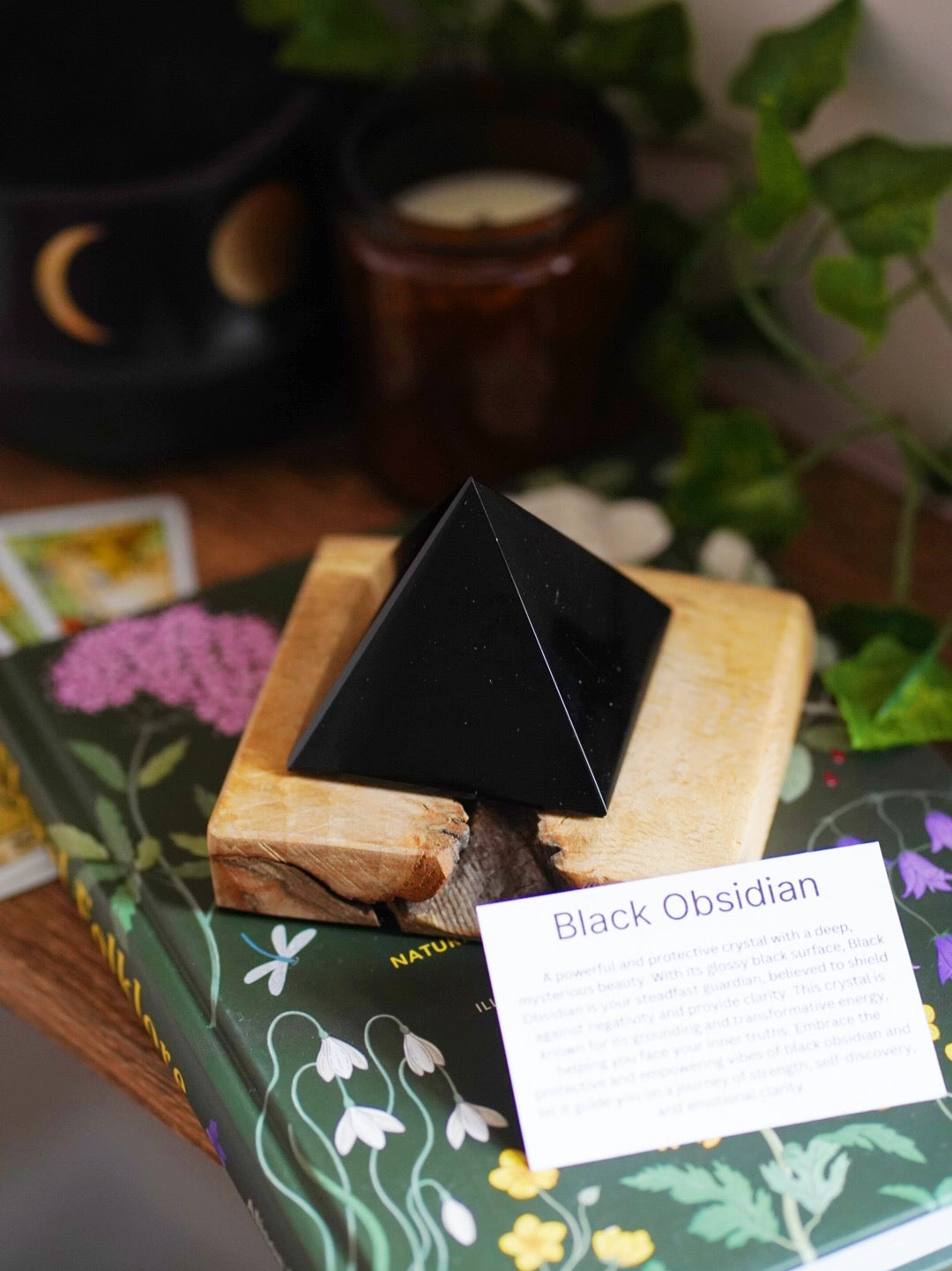 Black Obsidian Crystal Pyramid With Description Card