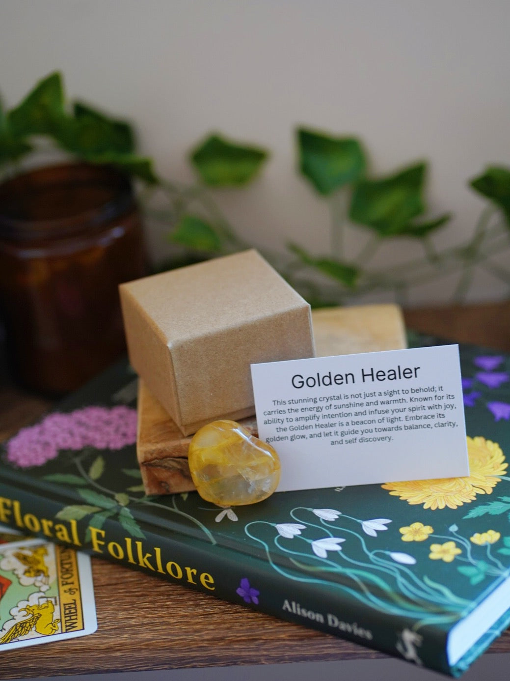 Golden Healer Crystal Heart Carving With Gift Box And Description Card