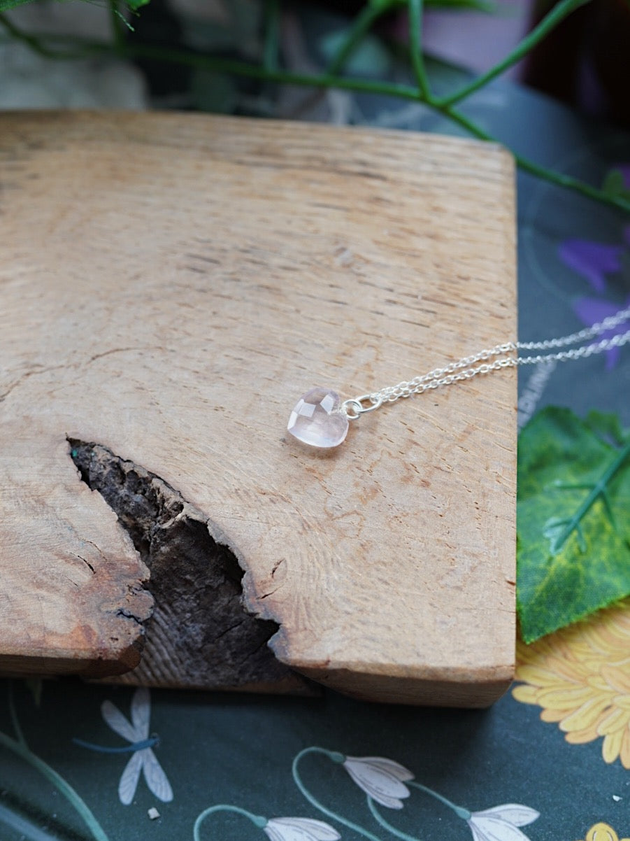 925 Silver Rose Quartz Heart Necklace