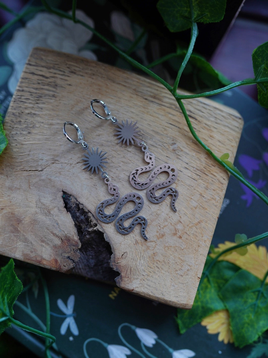 Sun and Snake Hoop Earrings