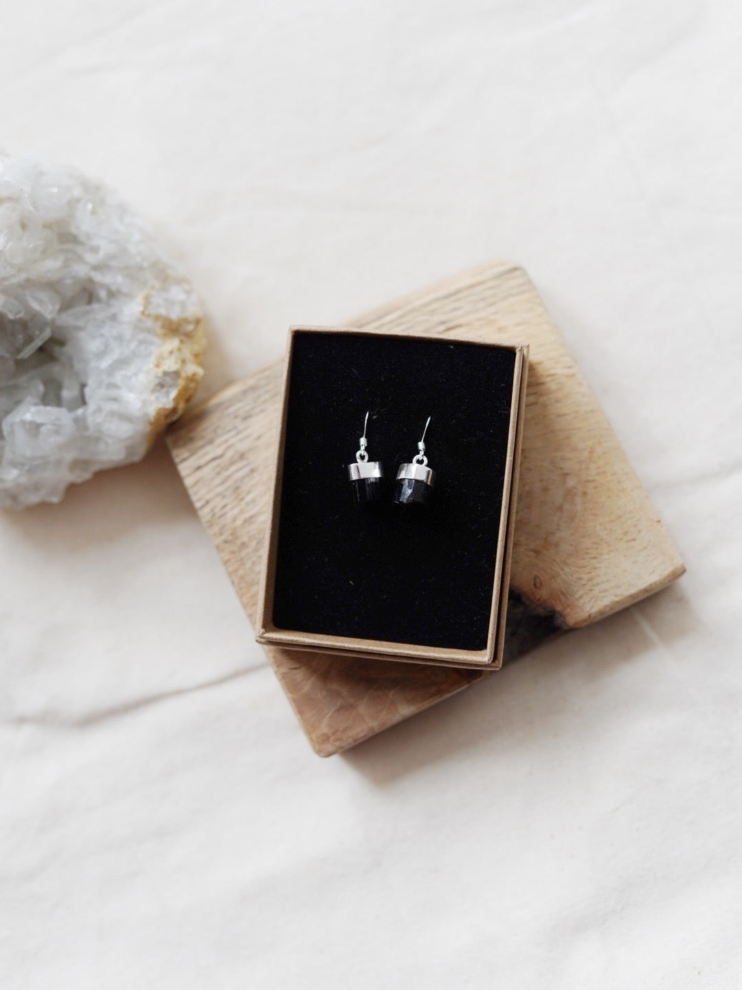 925 Silver Black Tourmaline Earrings With Gift Box