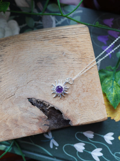 925 Sterling Silver Amethyst Sun Necklace