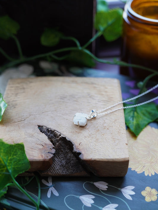 925 Sterling Silver Raw Moonstone Necklace