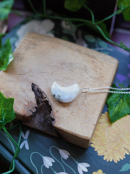 Rainbow Moonstone Moon Necklace