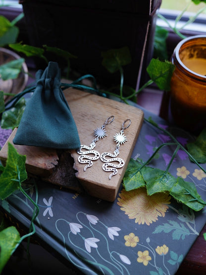 Sun and Snake Hoop Earrings