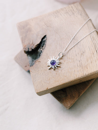925 Sterling Silver Amethyst Sun Necklace