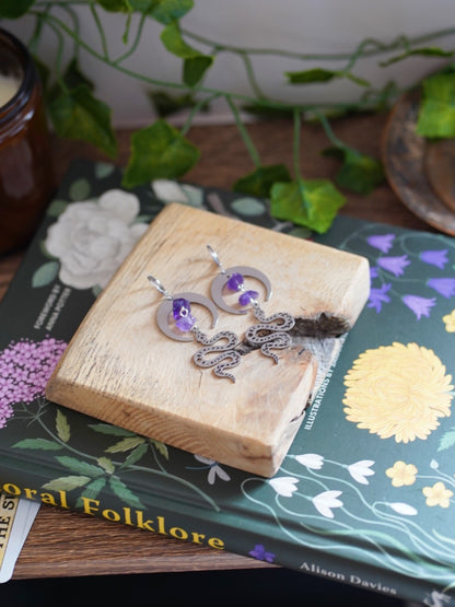 Amethyst Snake Hoop Earrings