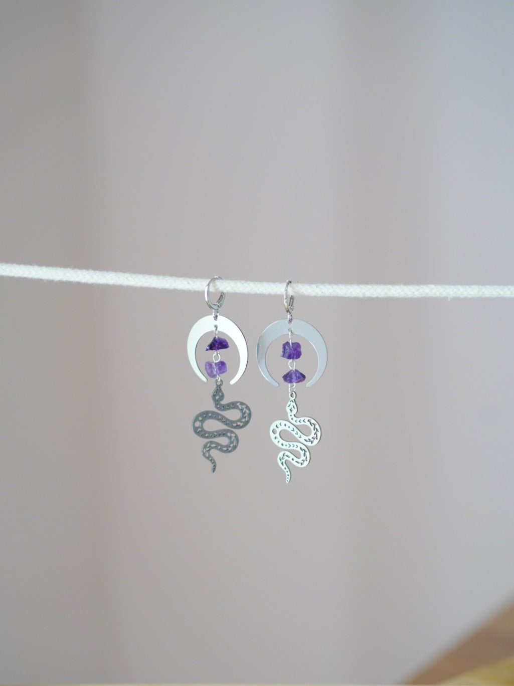 Amethyst Snake Hoop Earrings