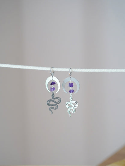 Amethyst Snake Hoop Earrings