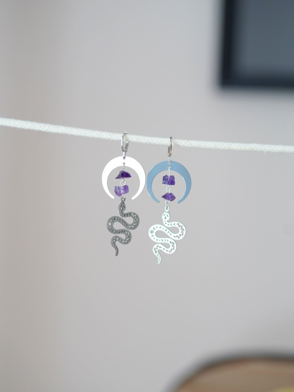 Amethyst Snake Hoop Earrings