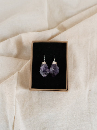 925 Sterling Silver Statement Amethyst Earrings In Gift Box