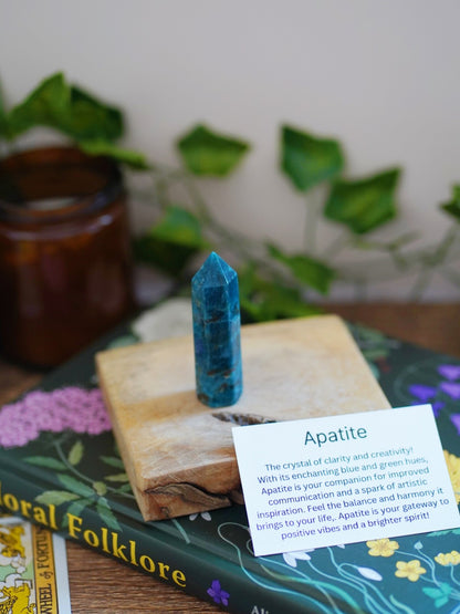 Blue Apatite Crystal Point With Description Card