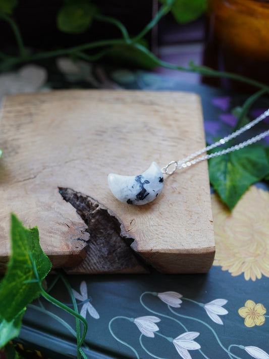 Rainbow Moonstone Moon Pendant Necklace