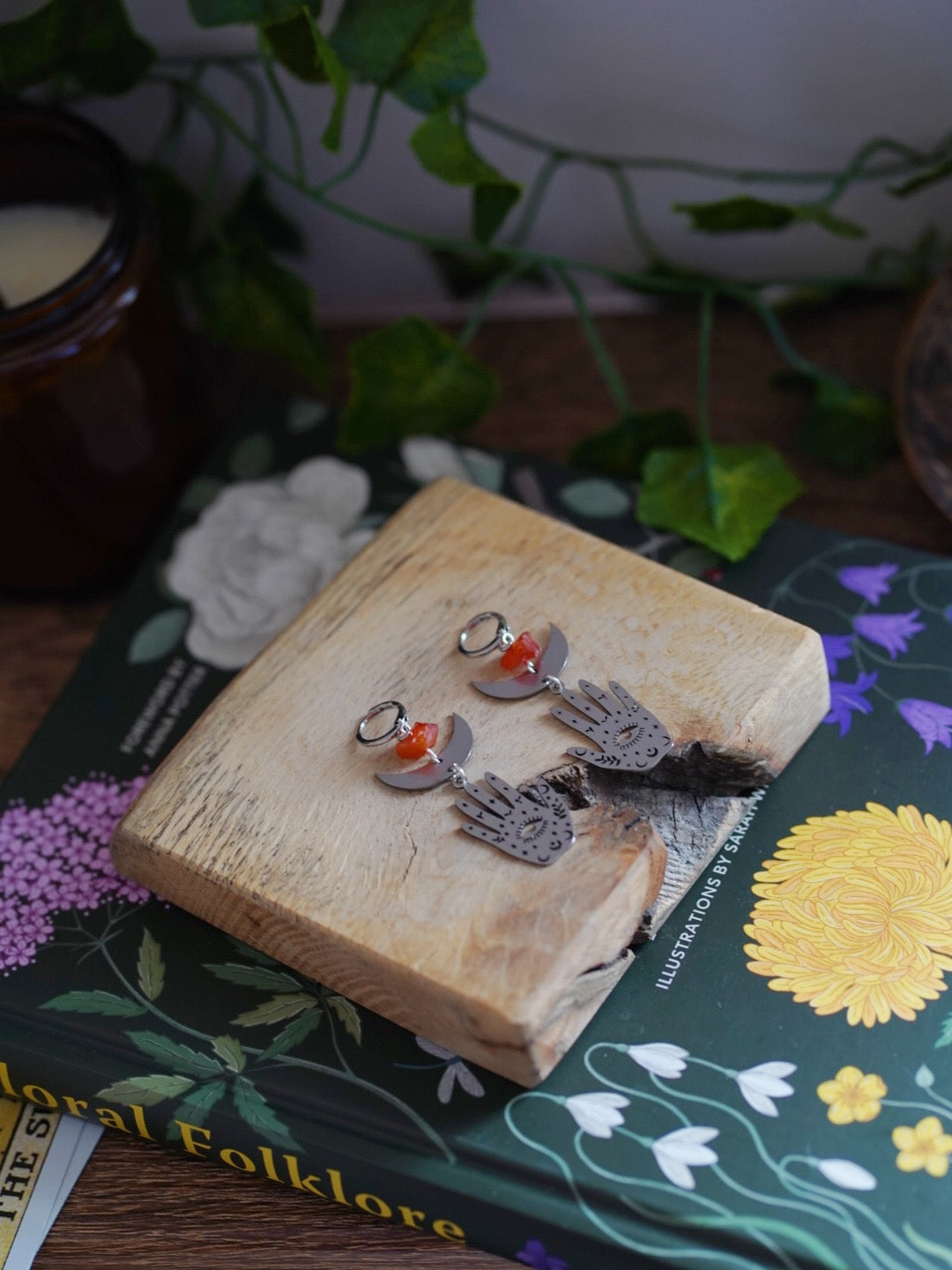 Carnelian Mystical Hand Hoop Earrings