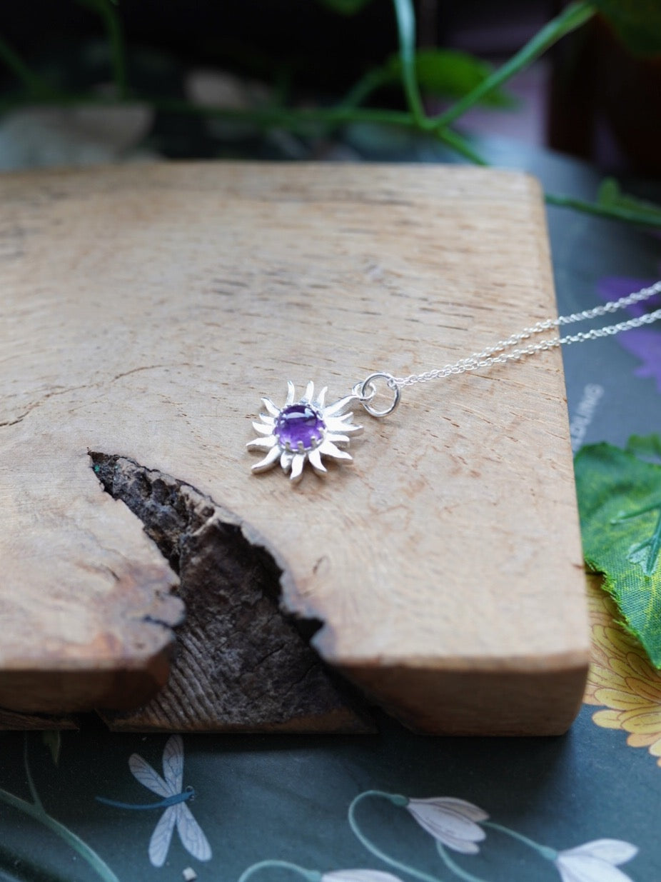 925 Sterling Silver Amethyst Sun Necklace