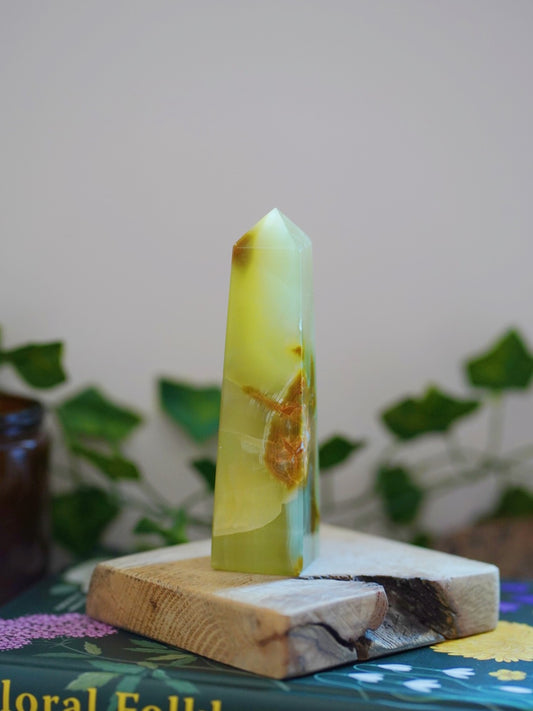 Green Calcite Crystal Obelisk Tower 