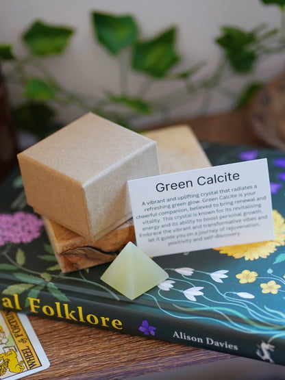 Green Calcite Crystal Pyramid With Gift Box And Description Card