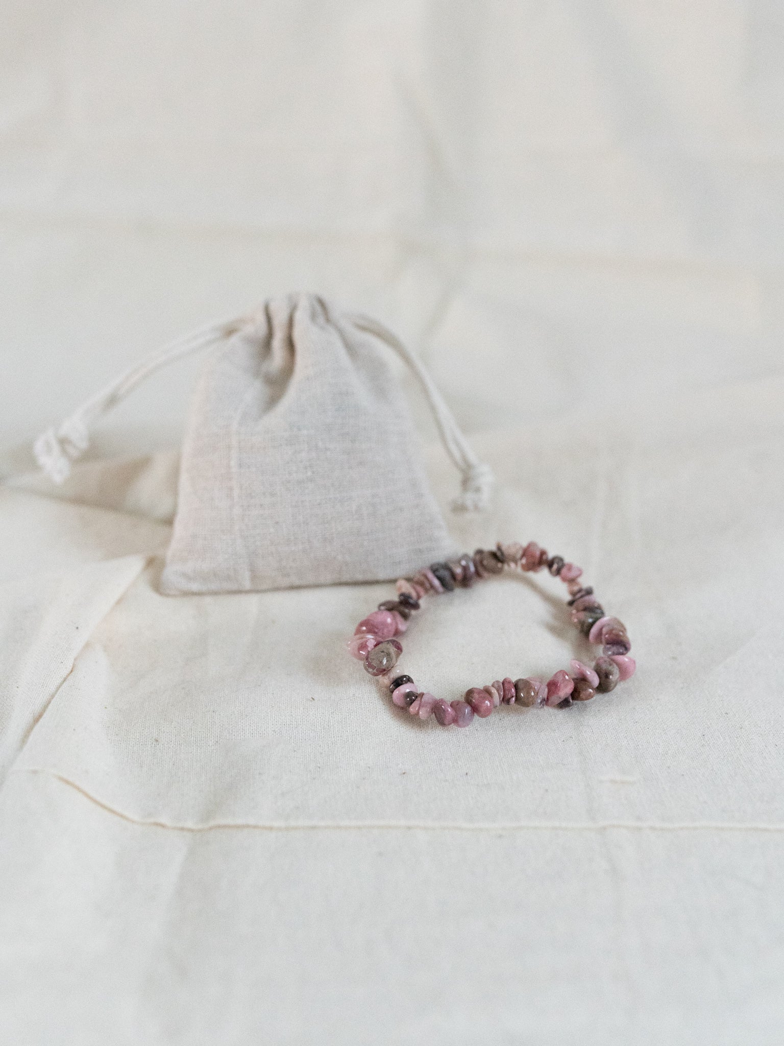 Rhodonite Chip Bracelet With Cotton Gift Bag